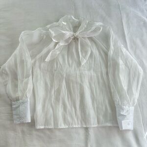 Chic Sheer White Blouse with Bow Detail